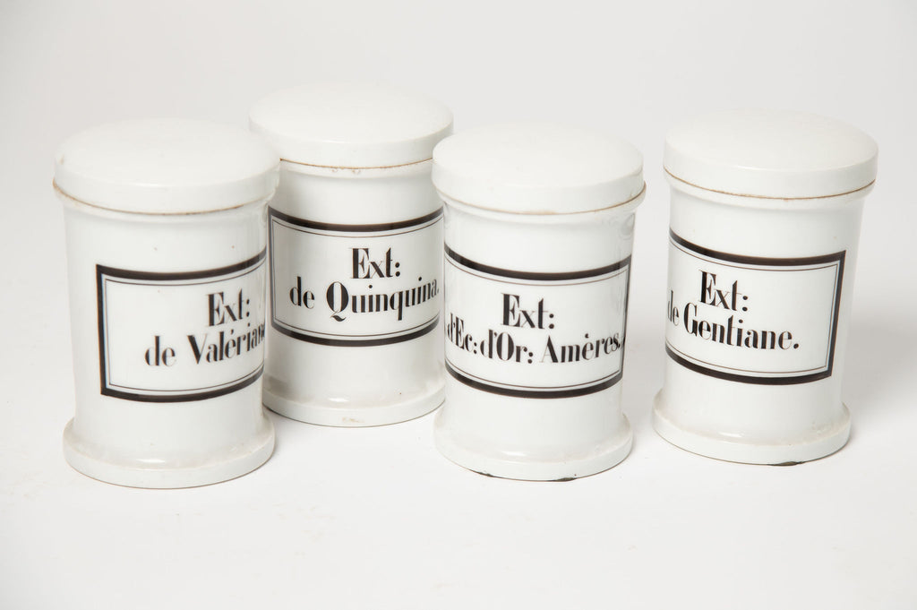 Collection of beautiful antique French apothecary lidded pots