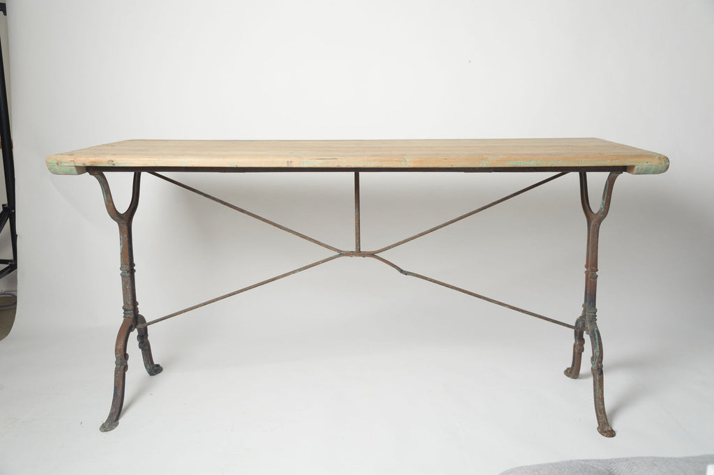 Antique French Cast Iron Bistro table with wooden top