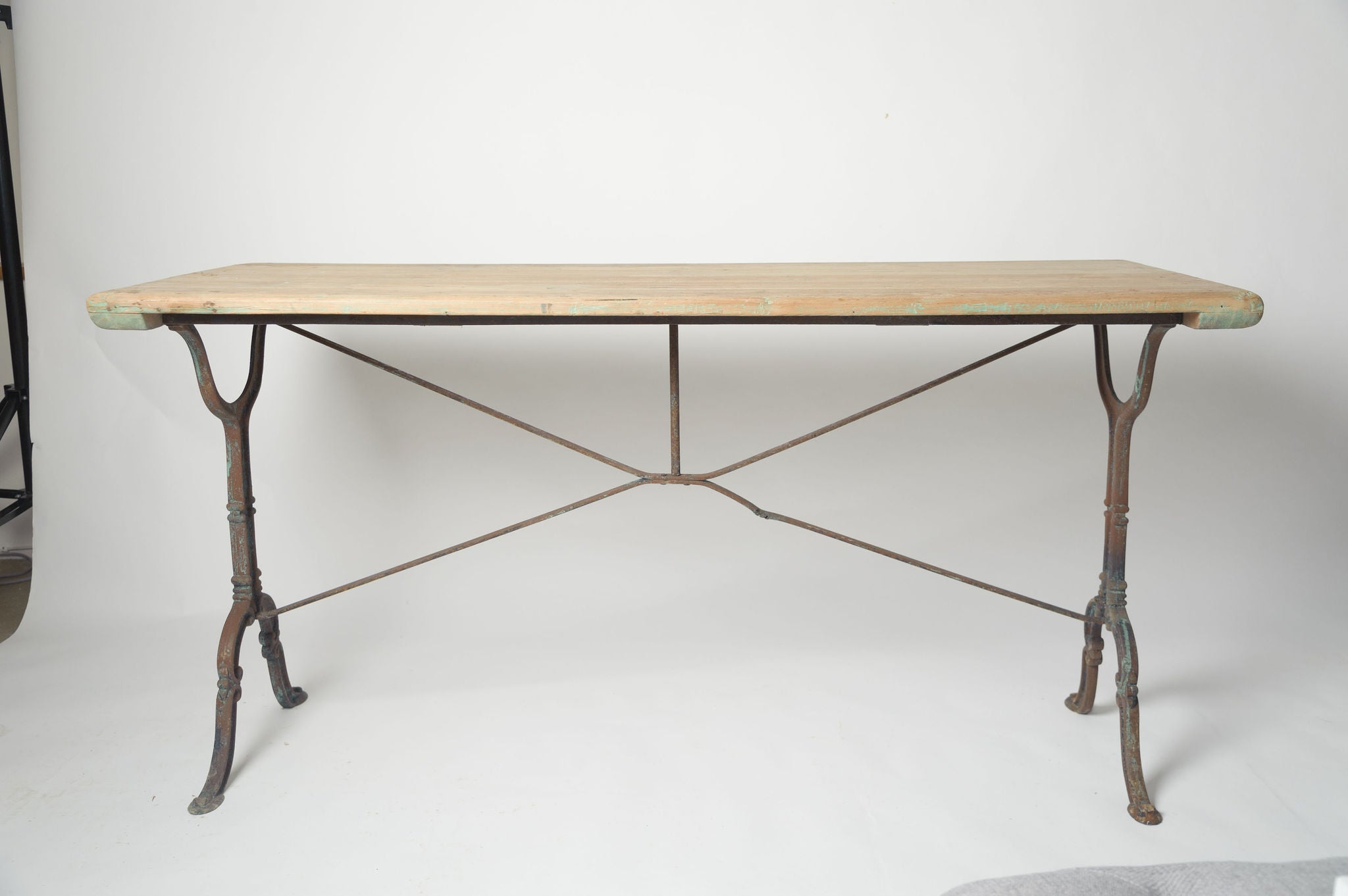 Antique French Cast Iron Bistro table with wooden top