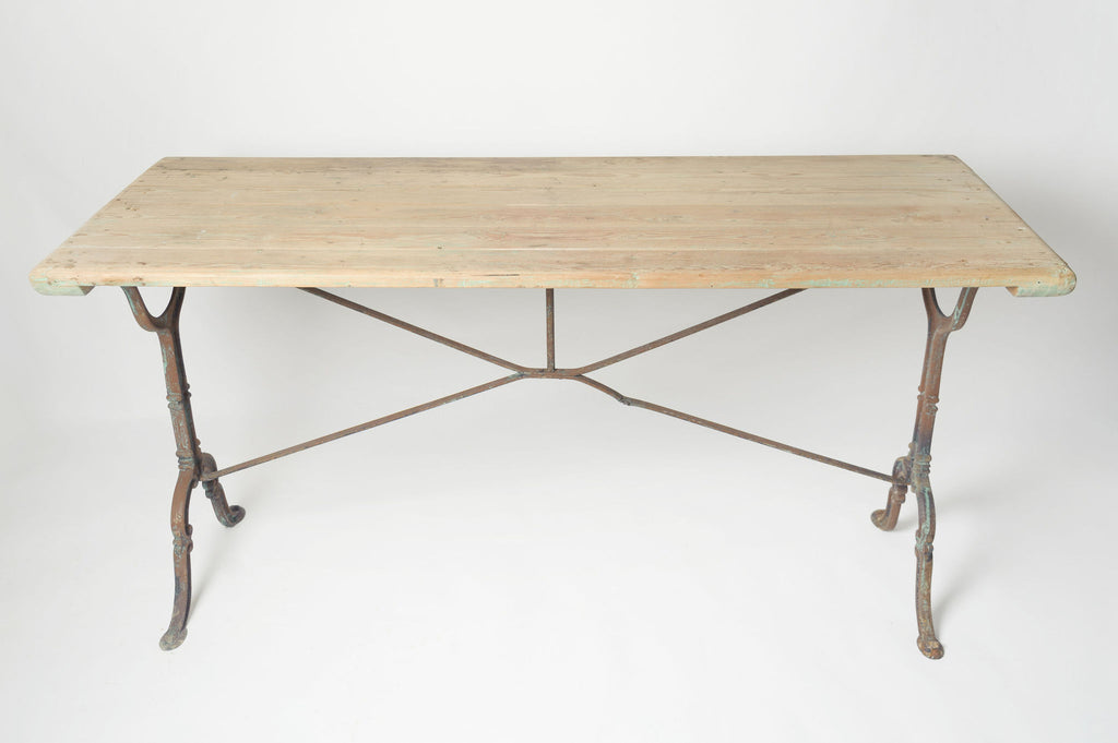 Antique French Cast Iron Bistro table with wooden top