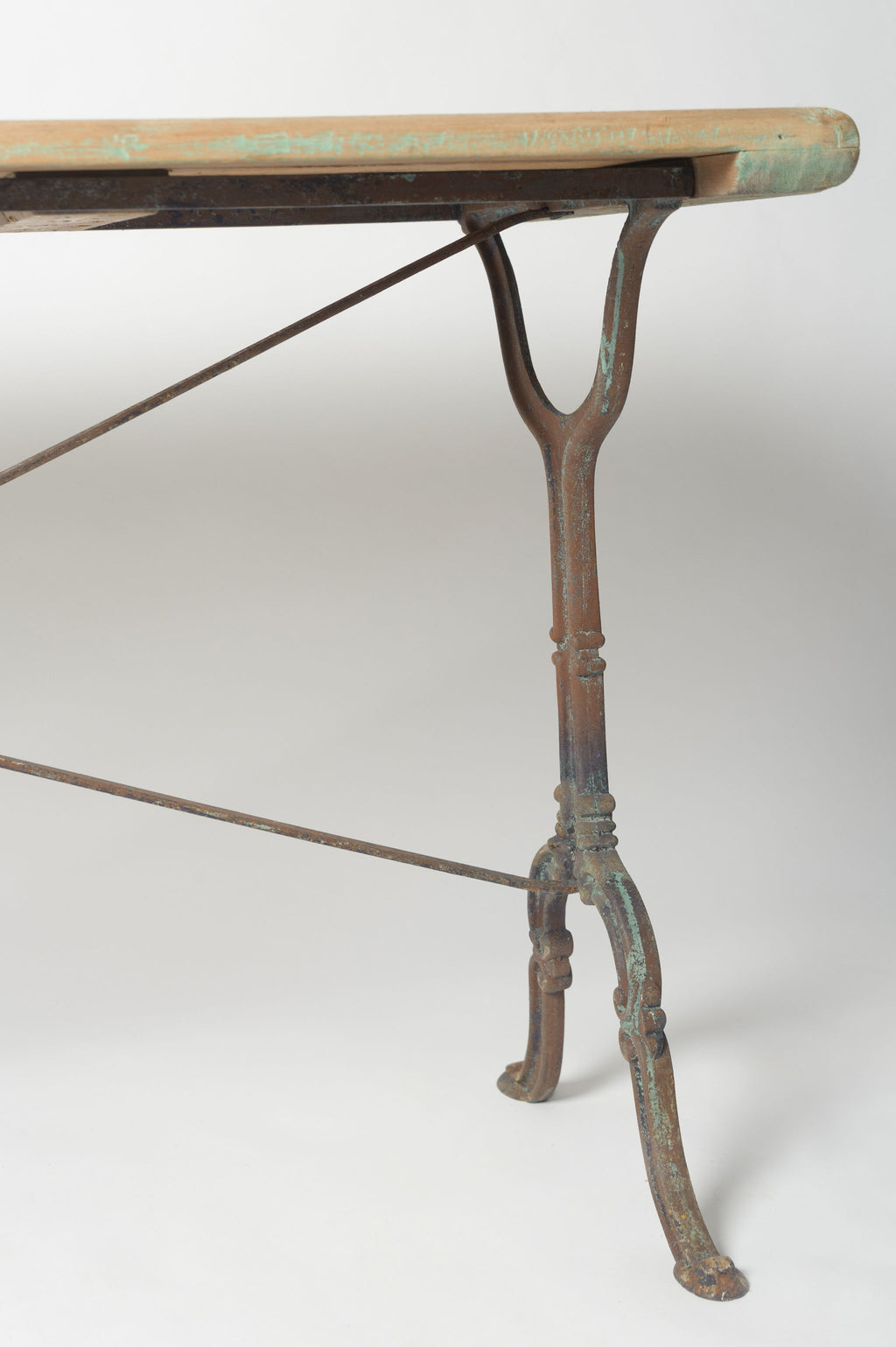 Antique French Cast Iron Bistro table with wooden top