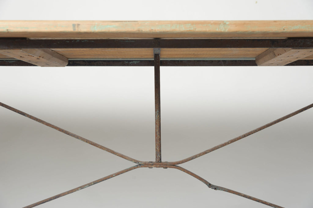 Antique French Cast Iron Bistro table with wooden top