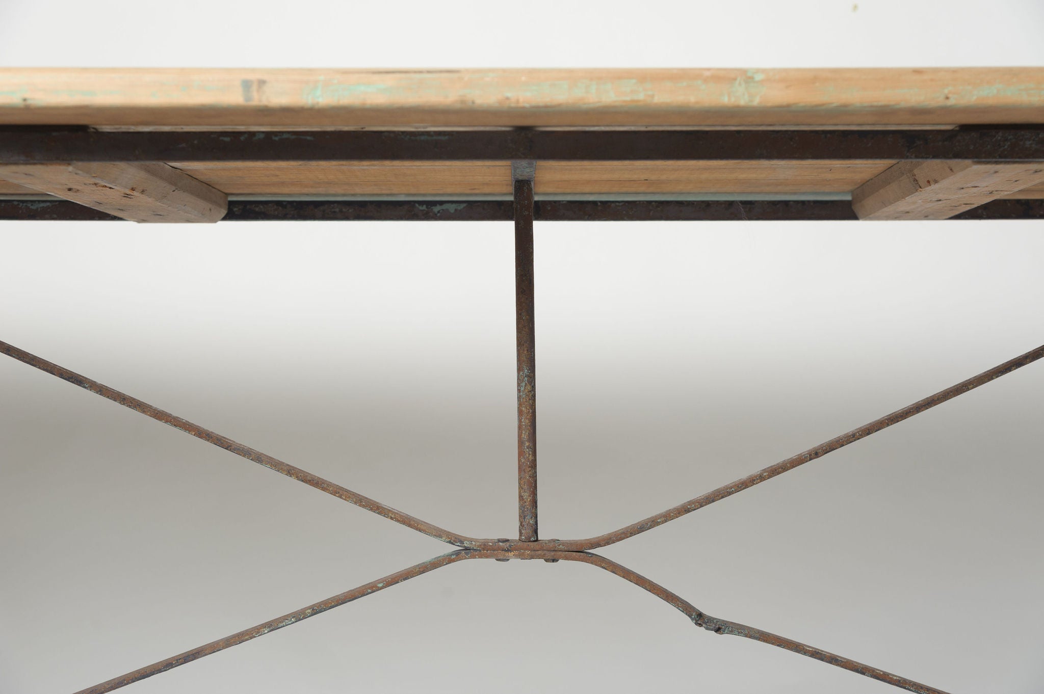 Antique French Cast Iron Bistro table with wooden top