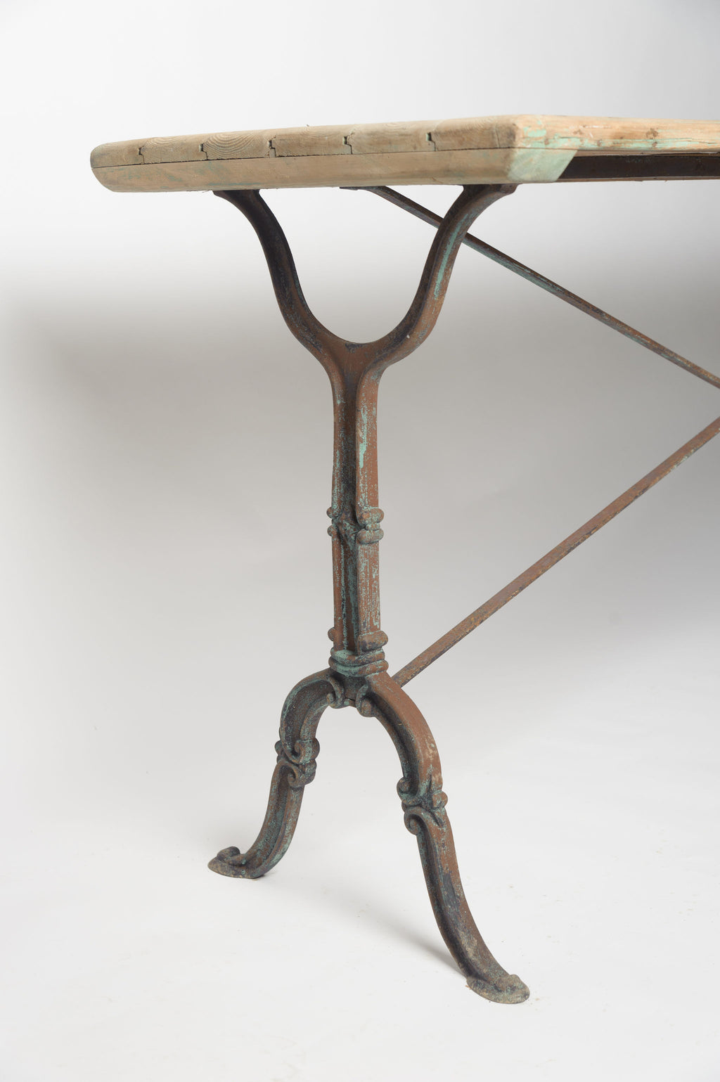 Antique French Cast Iron Bistro table with wooden top