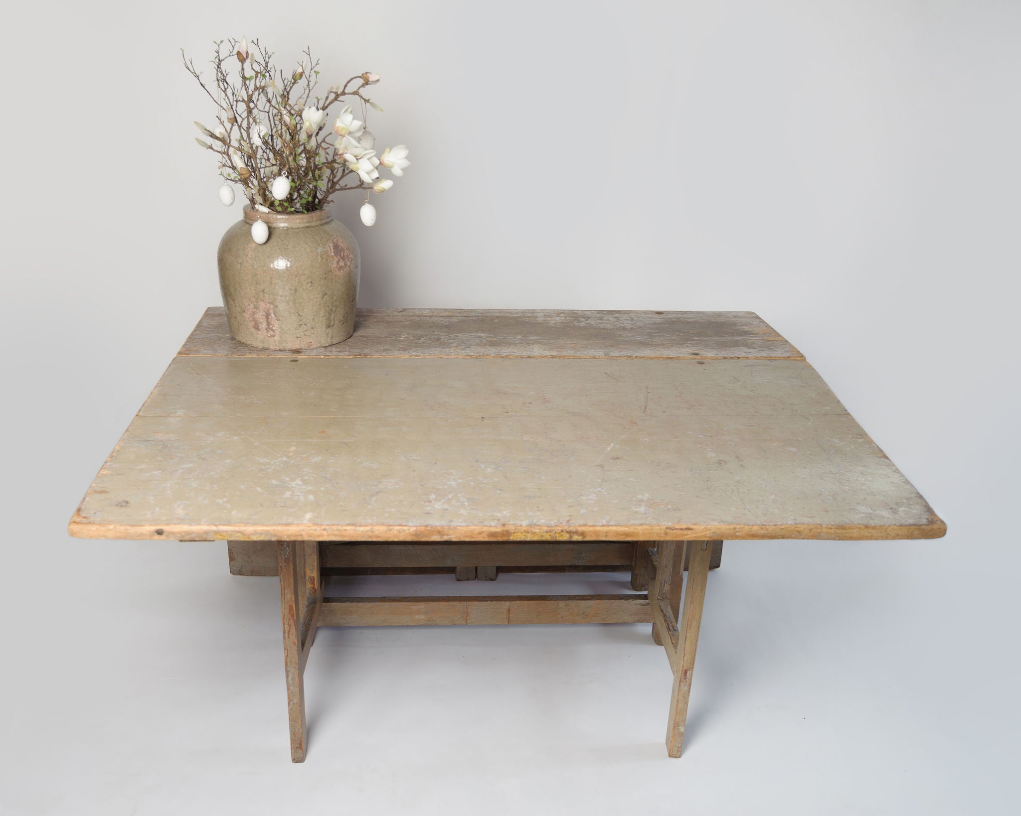 Antique Swedish Slagbord drop leaf table with original paint