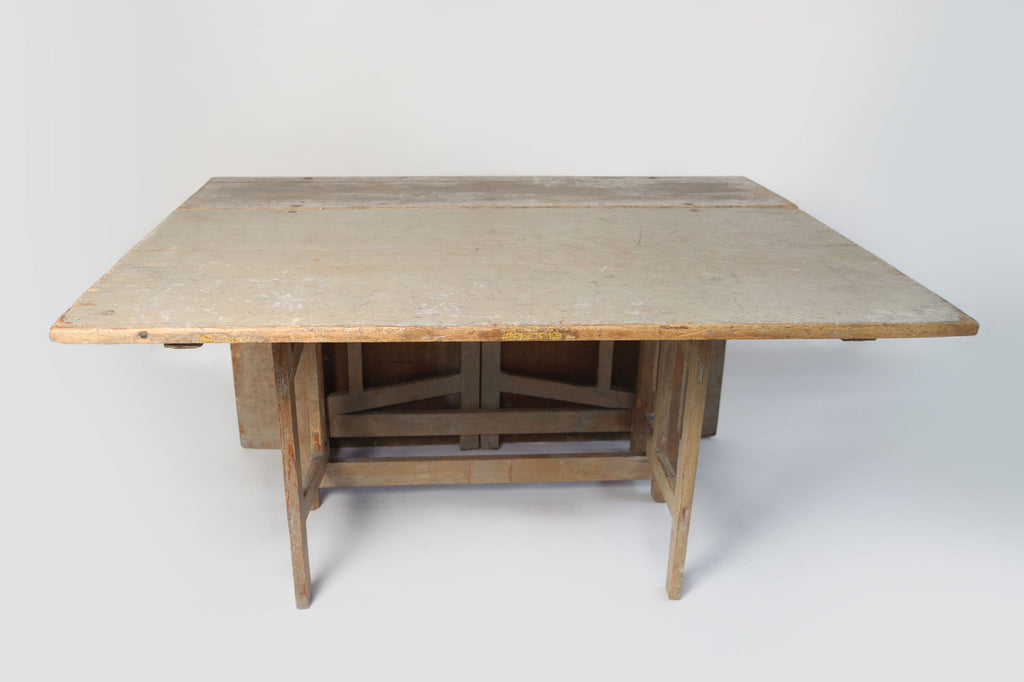 Antique Swedish Slagbord drop leaf table with original paint