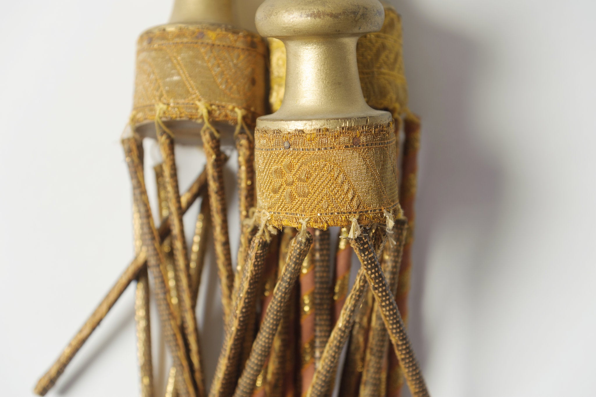 ANTIQUE ITALIAN CHURCH GILT WOOD AND FABRIC TASSELS