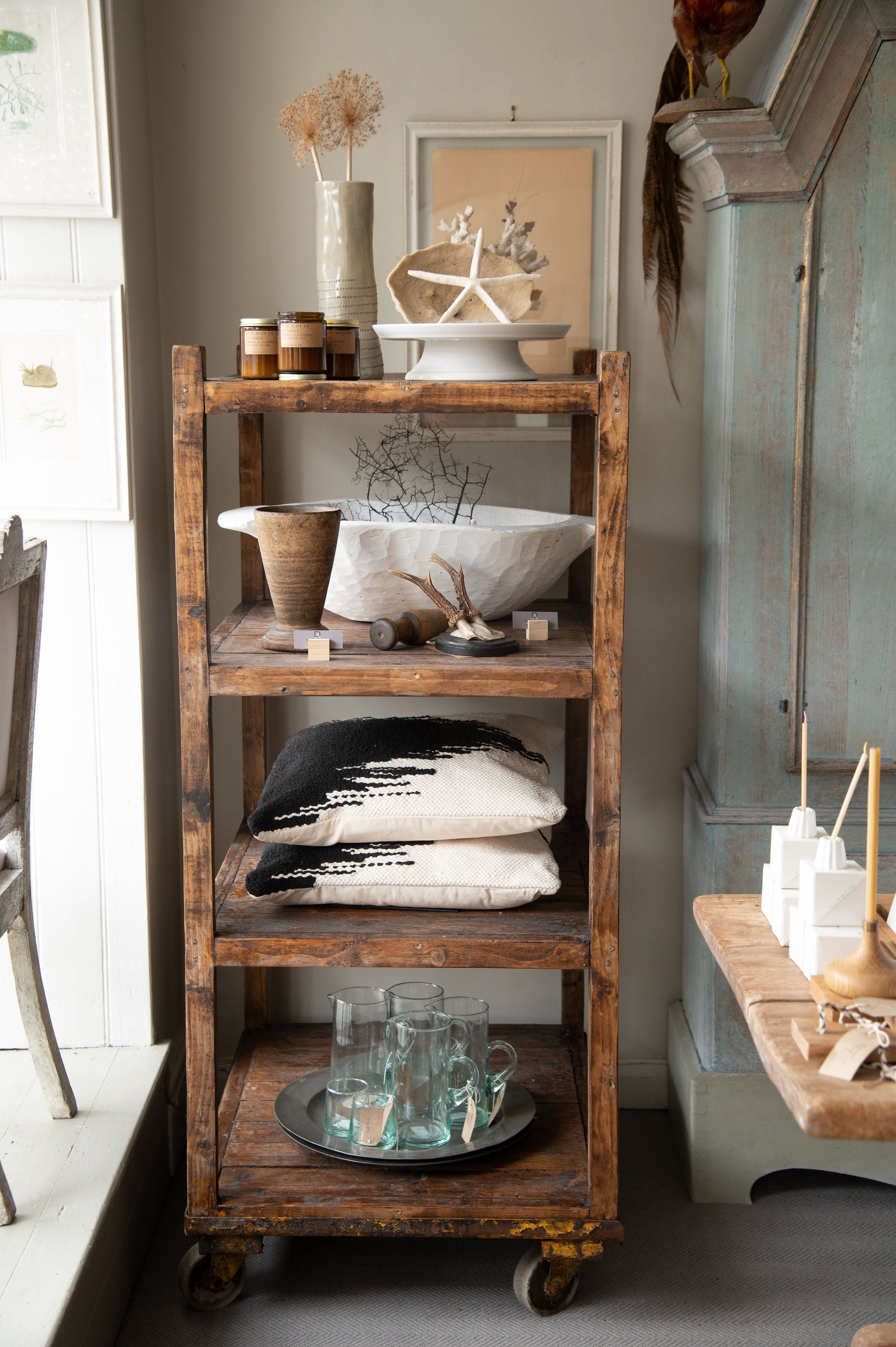 Antique Wooden Bakers Trolley Rack