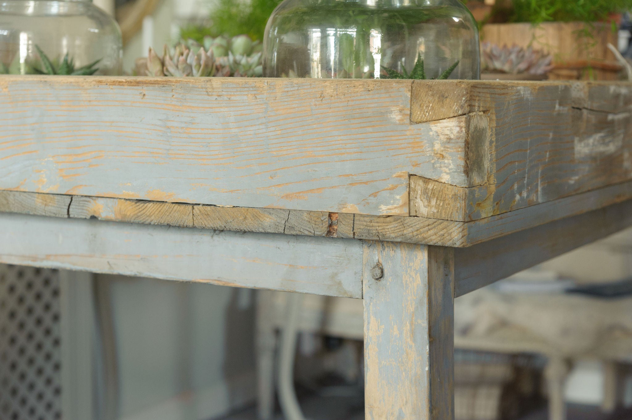 Antique French Potting Bench Table with original paint