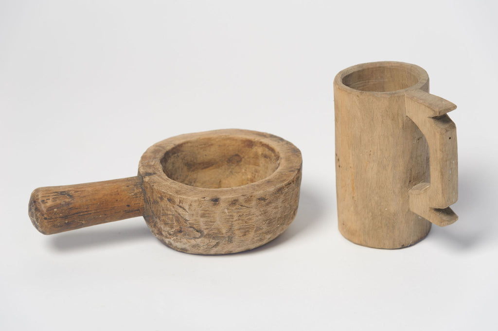 Antique Hungarian cup and wooden scoop