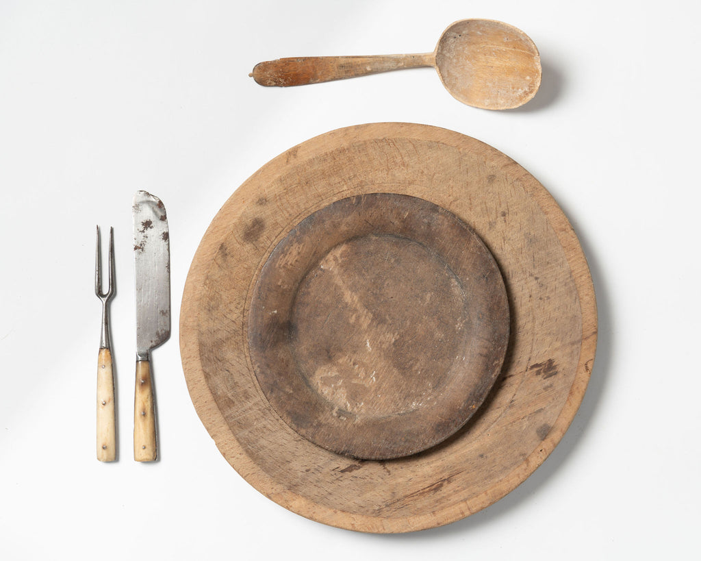 Antique 18th Century Swedish folk art plates and cutlery