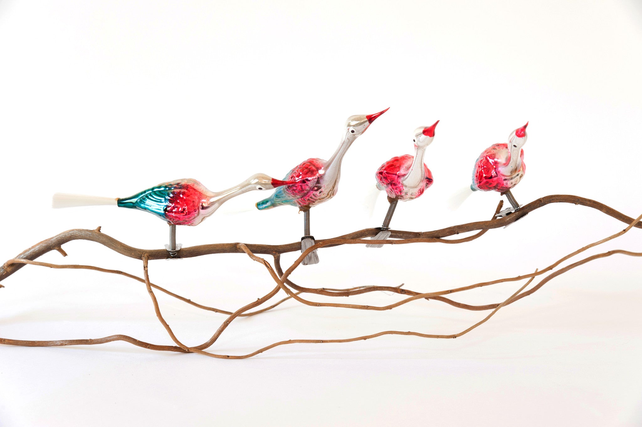 Vintage German Mercury Glass Clip on Bird Decorations