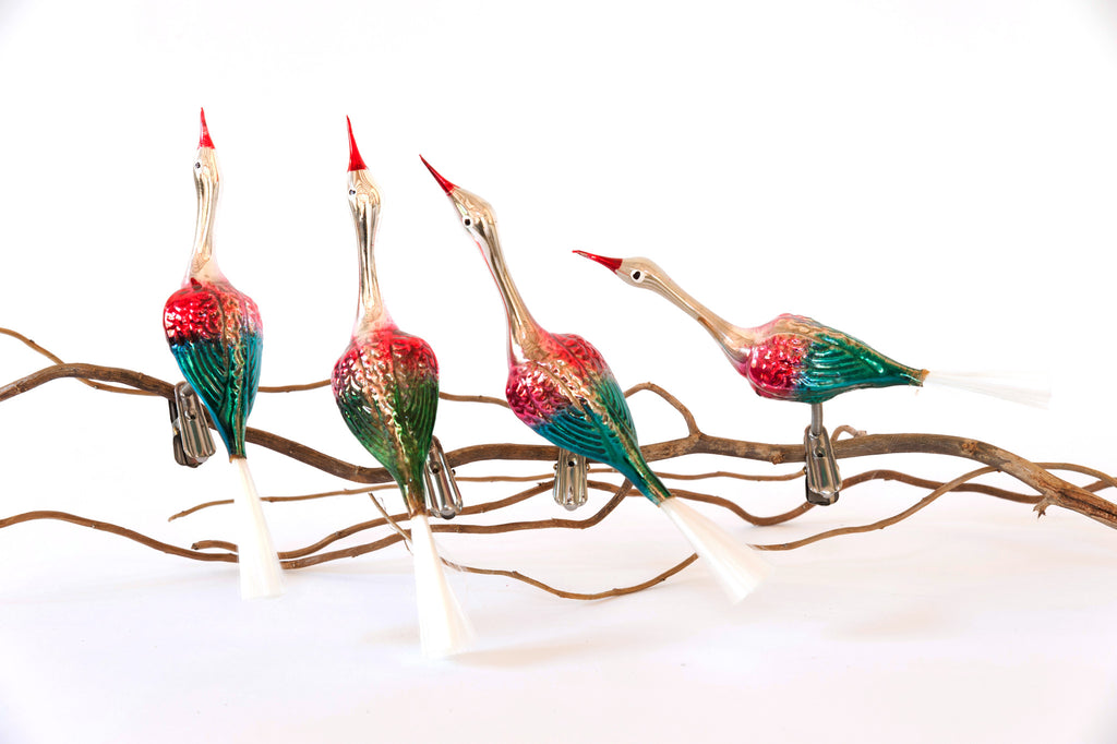 Vintage German Mercury Glass Clip on Bird Decorations