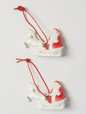 Pair 1950's Celluloid Santa Tree decorations