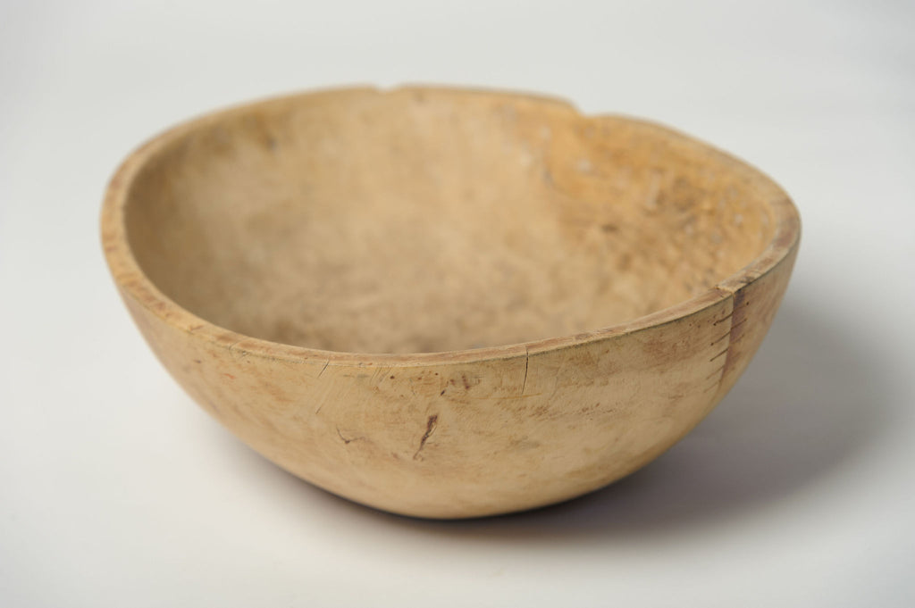 Antique Swedish Root Bowl with inscription and metal repairs