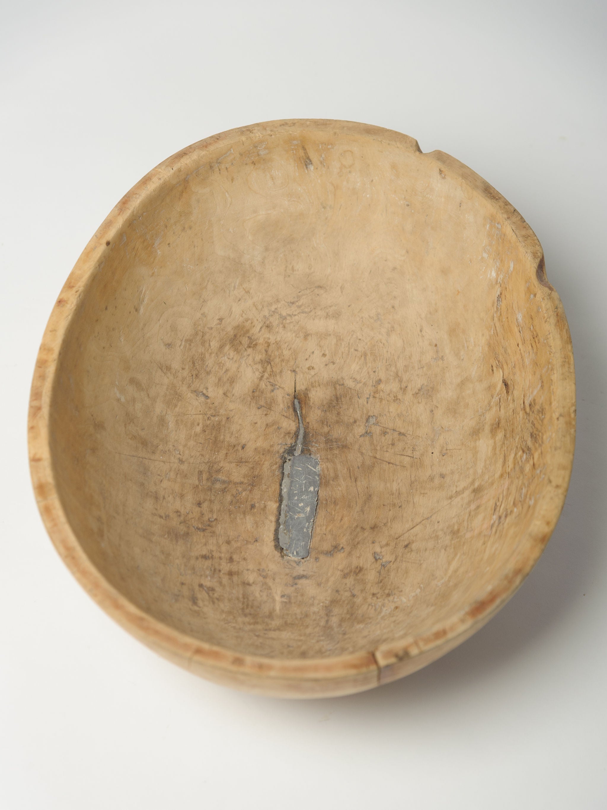 Antique Swedish Root Bowl with inscription and metal repairs