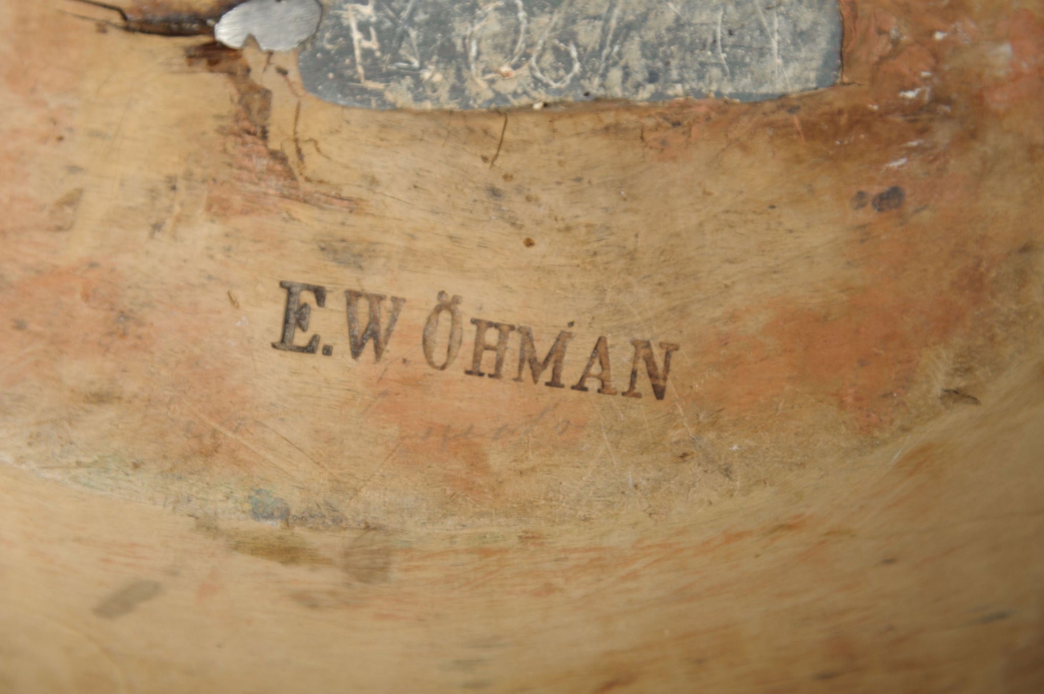 Antique Swedish Root Bowl with inscription and metal repairs