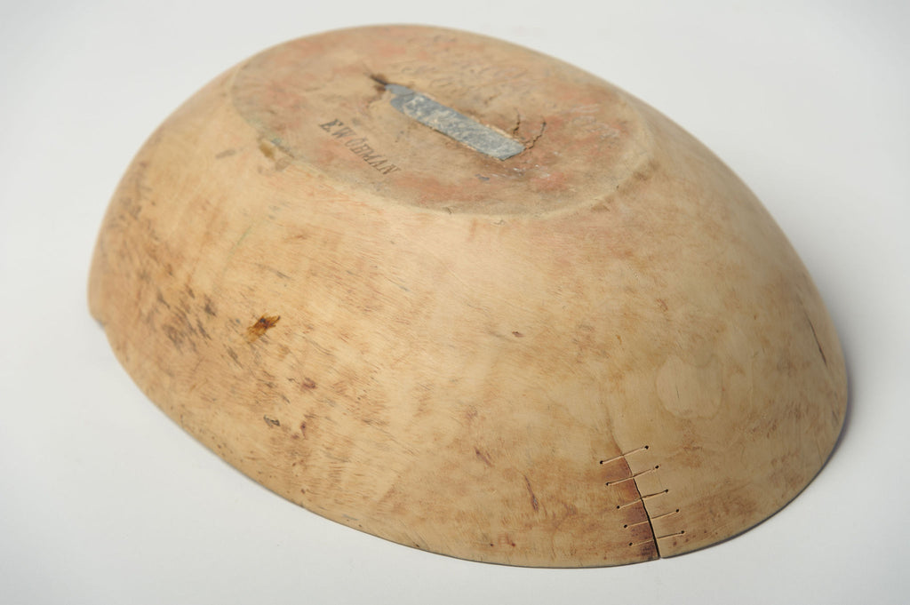 Antique Swedish Root Bowl with inscription and metal repairs