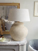 PAIR BEAUTIFUL LARGE TEXTURED TERRACOTTA JAR LAMP WITH LINEN SHADE