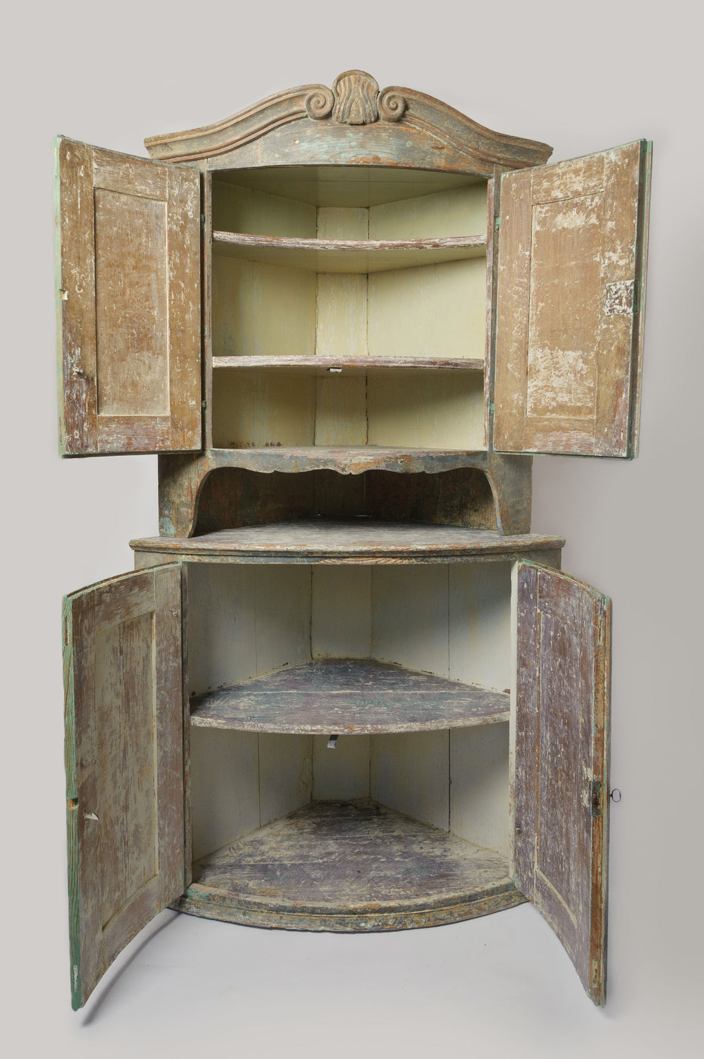 Amazing Antique 19th Century Swedish Corner Cupboard, Dry Scraped