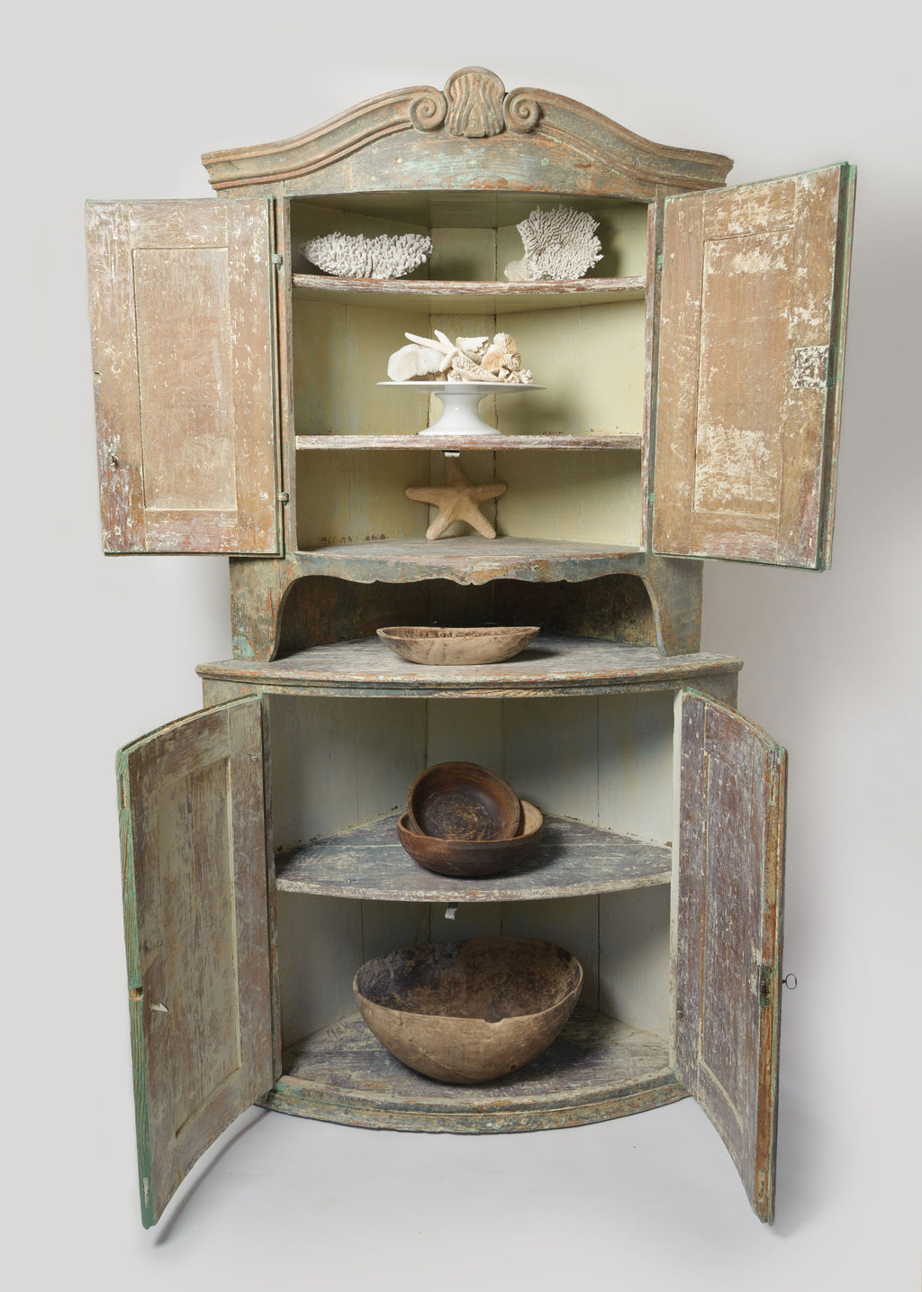 Amazing Antique 19th Century Swedish Corner Cupboard, Dry Scraped