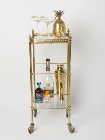 Mid Century Brass and Glass drinks trolley, small size