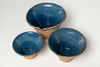 Hungarian terracotta nesting bowls with pouring spouts with blue glaze