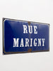 Large Vintage French enamel cobalt blue and white domed street sign