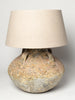 Beautiful barnacled terracotta jar lamp with handles and linen shade