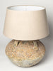 Beautiful barnacled terracotta jar lamp with handles and linen shade
