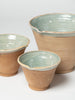 Hungarian terracotta nesting bowls with pouring spouts, pale green colourway