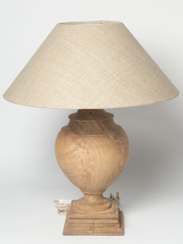 Large handcrafted wooden table lamps with linen shades