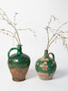 Antique 19th Century French Oil jugs with green glaze