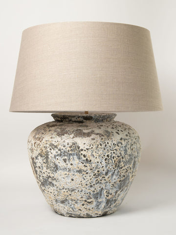 Beautiful Large Barnacled texture jar lamp with linen shade