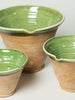 Hungarian terracotta nesting bowls with pouring spouts, green glaze