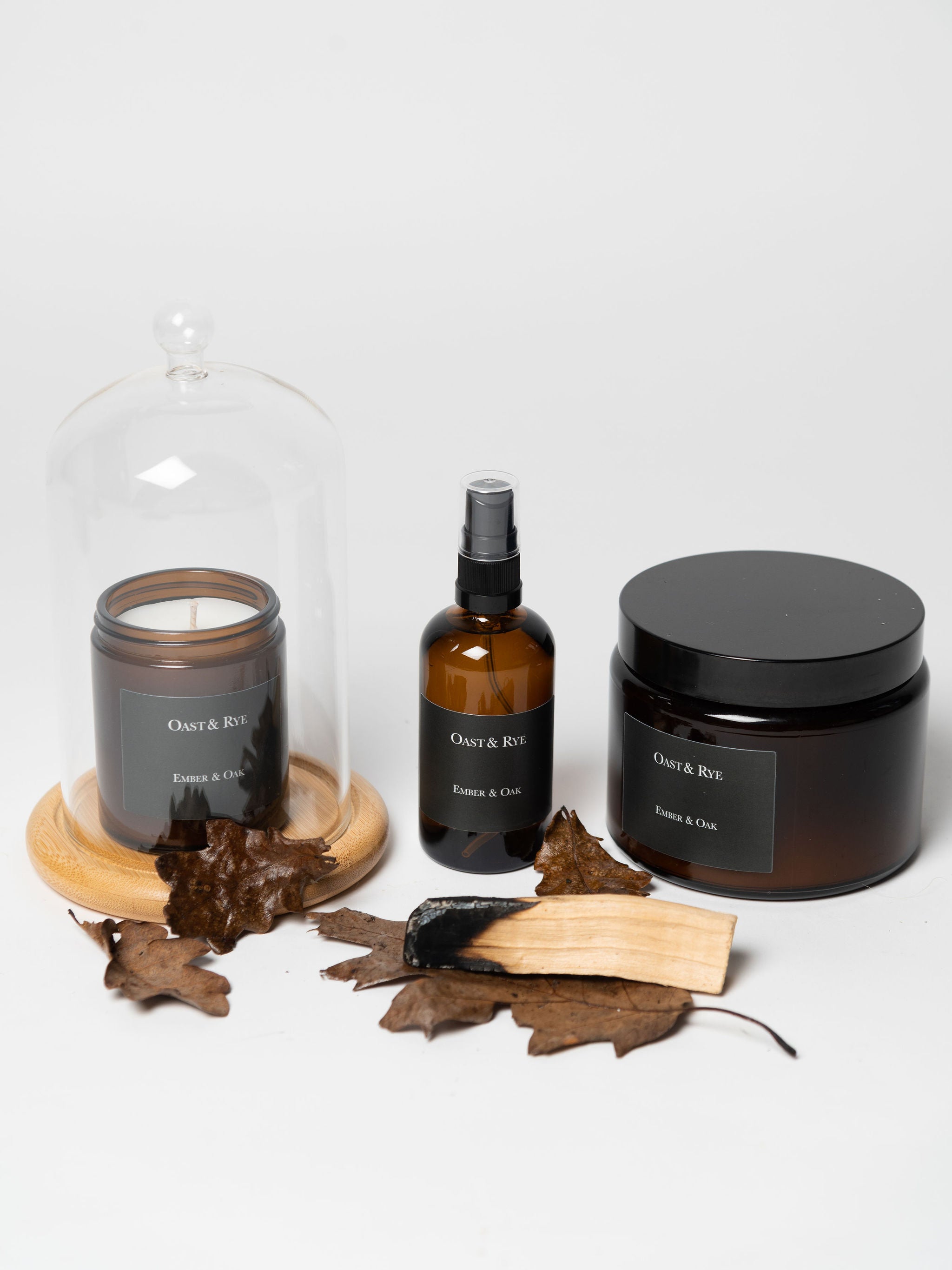 Oast and Rye Ember and Oak candles and Room spray