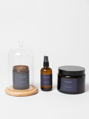 Oast and Rye Fig and Vetiver candles and room spray