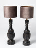 Beautiful Dutch wooden balustrade table lamps with velvet shades