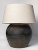 Beautiful black grey/beige pottery jar lamp with natural linen shade