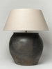 Large Black Grey Pottery Lamp with natural linen shade