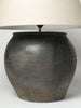 Large Black Grey Pottery Lamp with natural linen shade