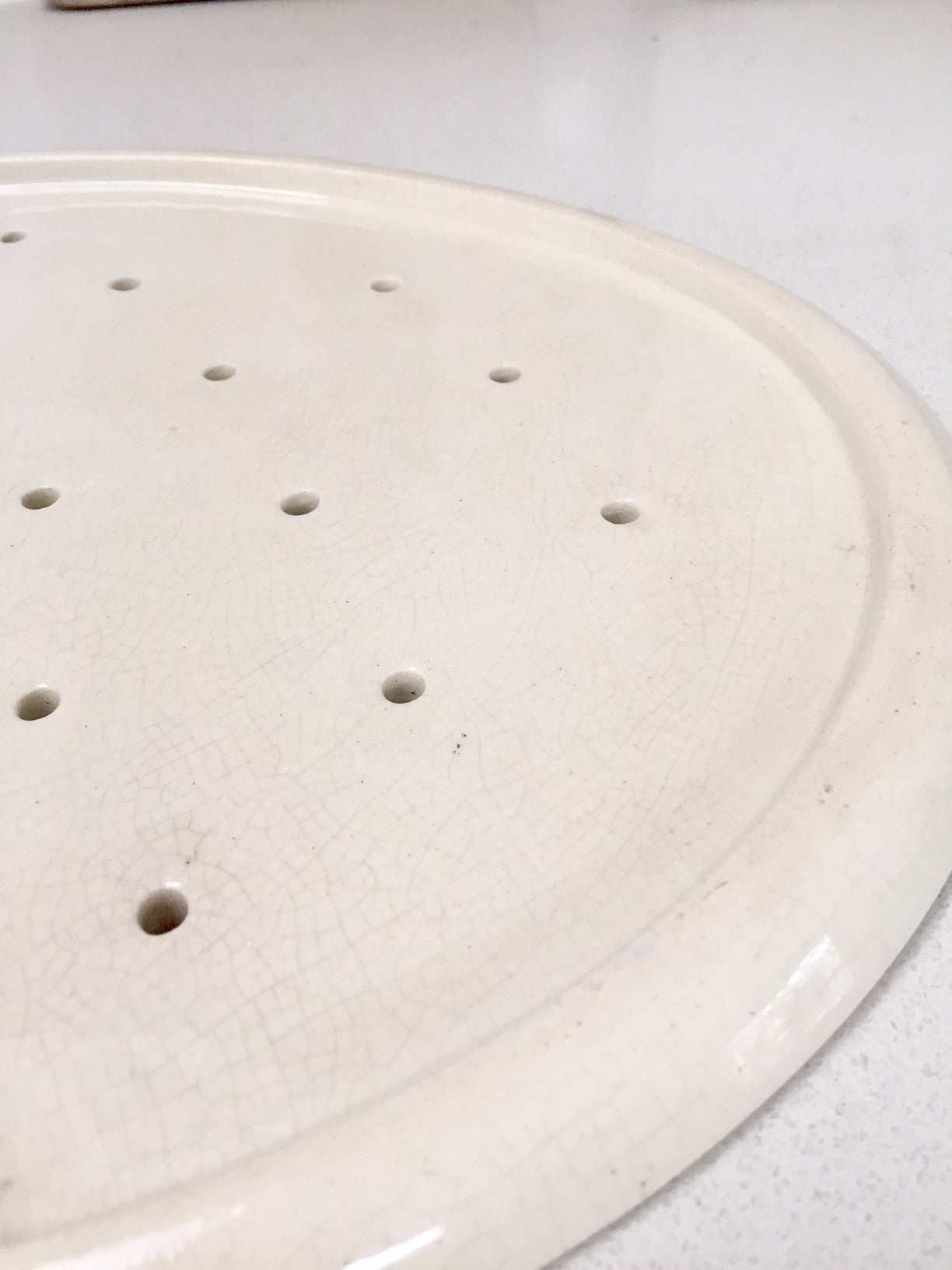Antique French Oval Ceramic Drainer Plate