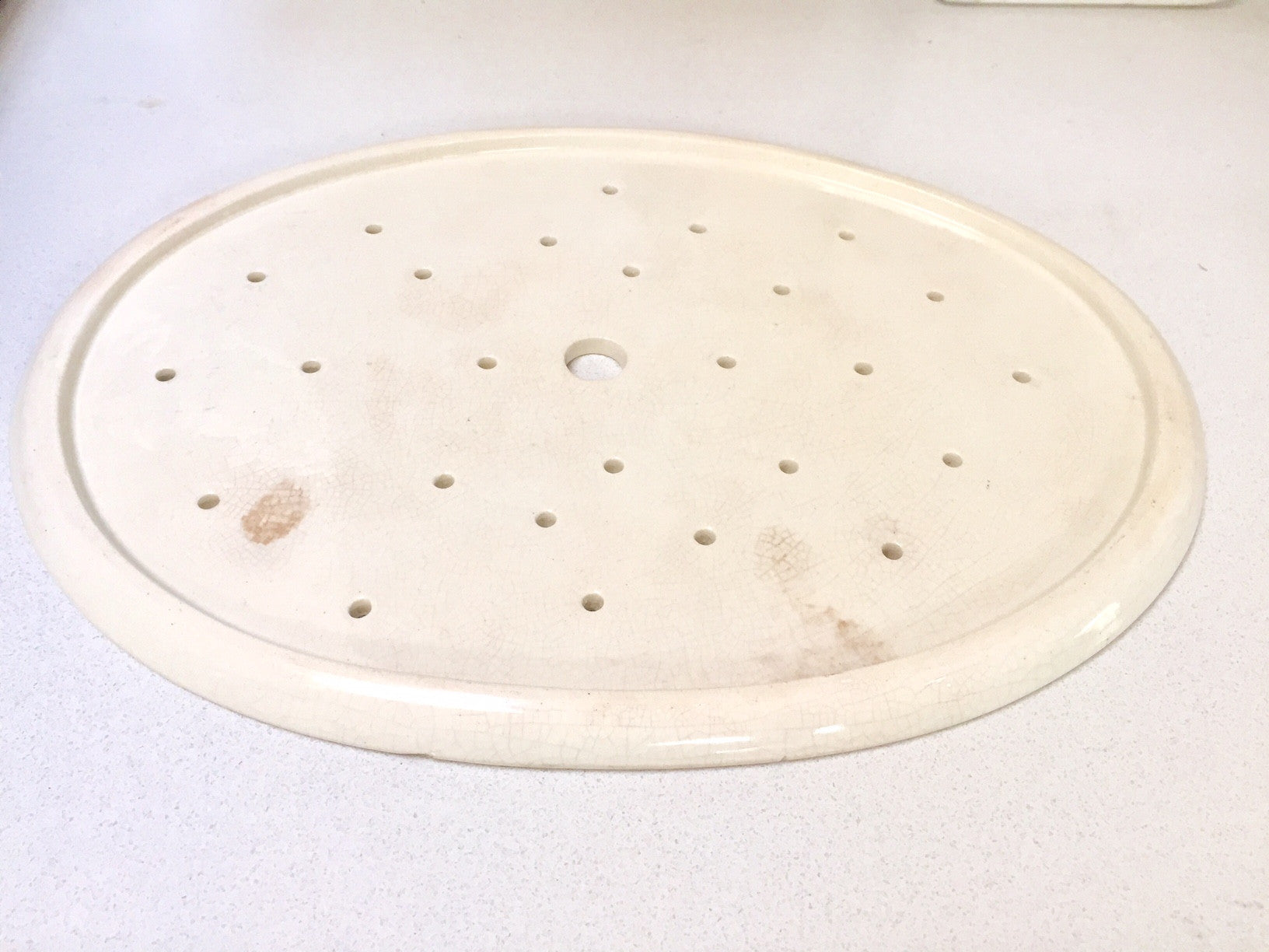 Antique French Oval Ceramic Drainer Plate