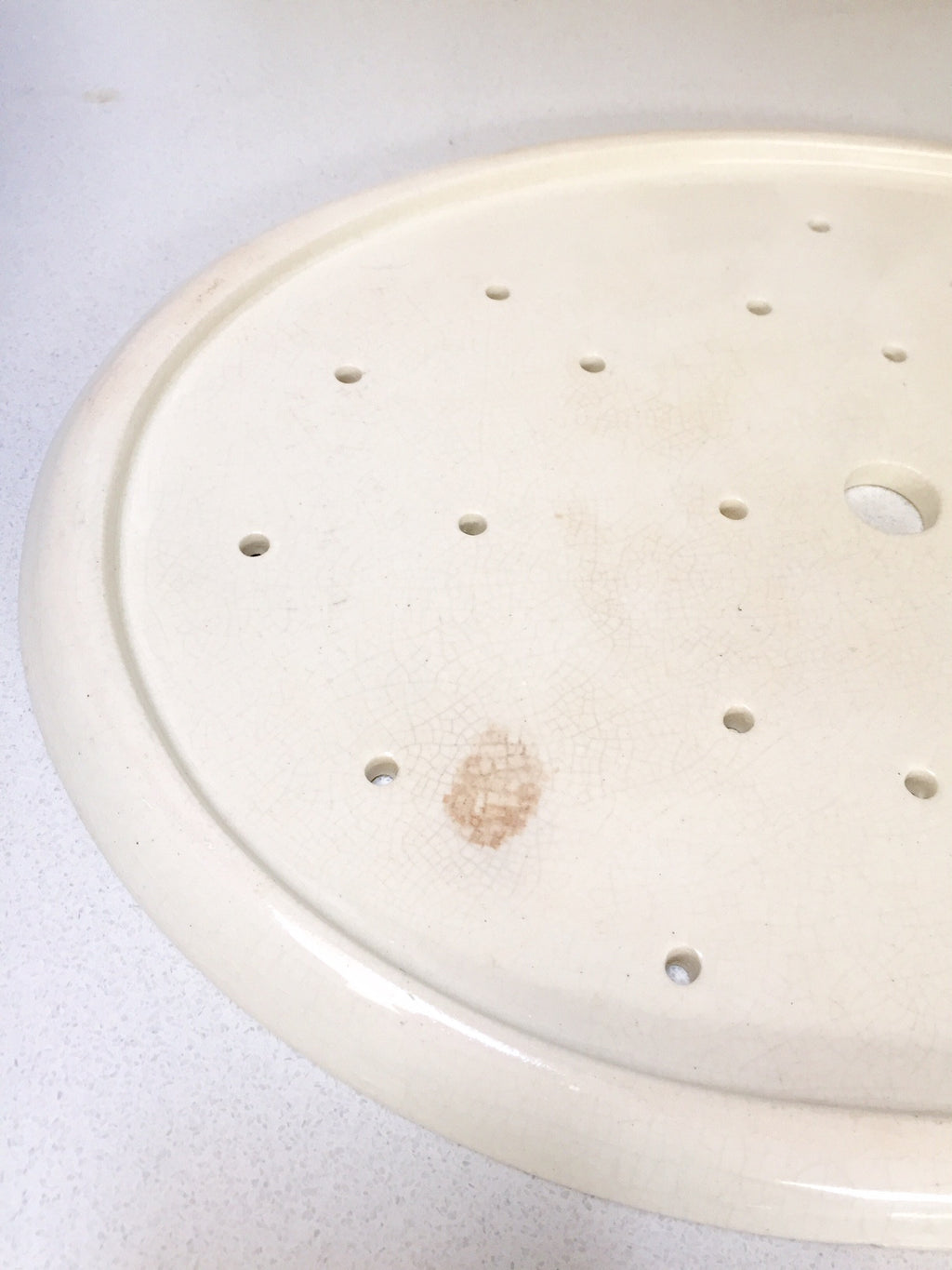 Antique French Oval Ceramic Drainer Plate