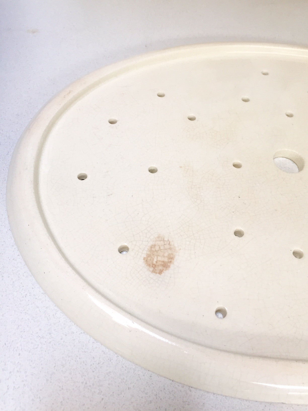 Antique French Oval Ceramic Drainer Plate