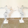 Gorgeous Pair Aged Metal Boxing Hares on Stands - Decorative Antiques UK  - 1