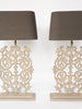 Beautiful Large Metal Balustrade Table Lamps with Grey Linen Shades