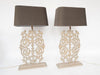 Beautiful Large Metal Balustrade Table Lamps with Grey Linen Shades