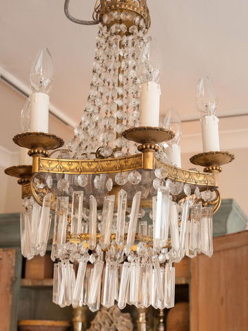 Vintage French Crystal 6 arm Chandelier