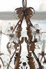 Beautiful 1920's Italian Gilt Tole and Floral Crystal Chandelier